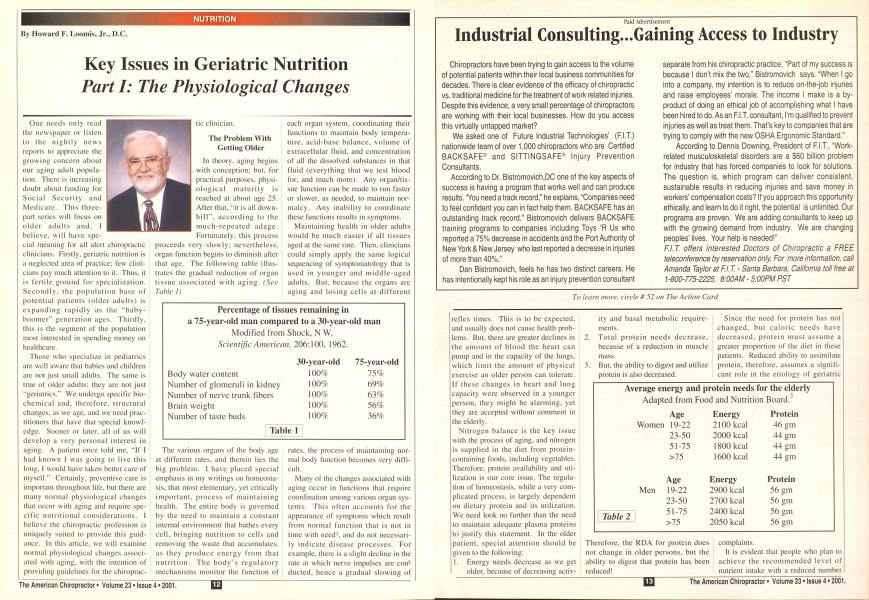 Key Issues in Geriatric Nutrition Part I: The Physiological Changes