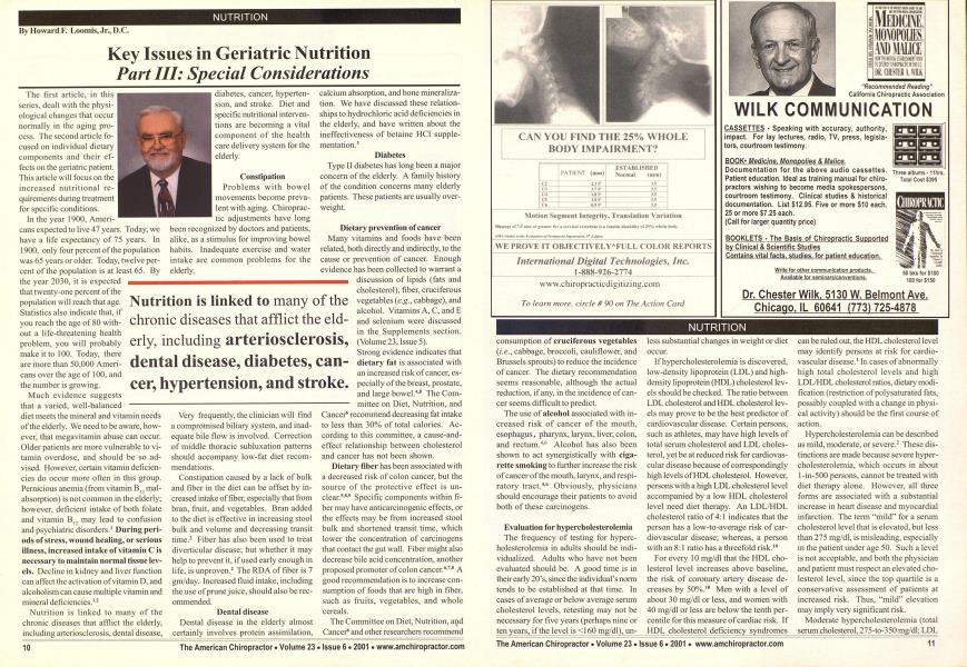 Key Issues in Geriatric Nutrition Part III: Special Considerations
