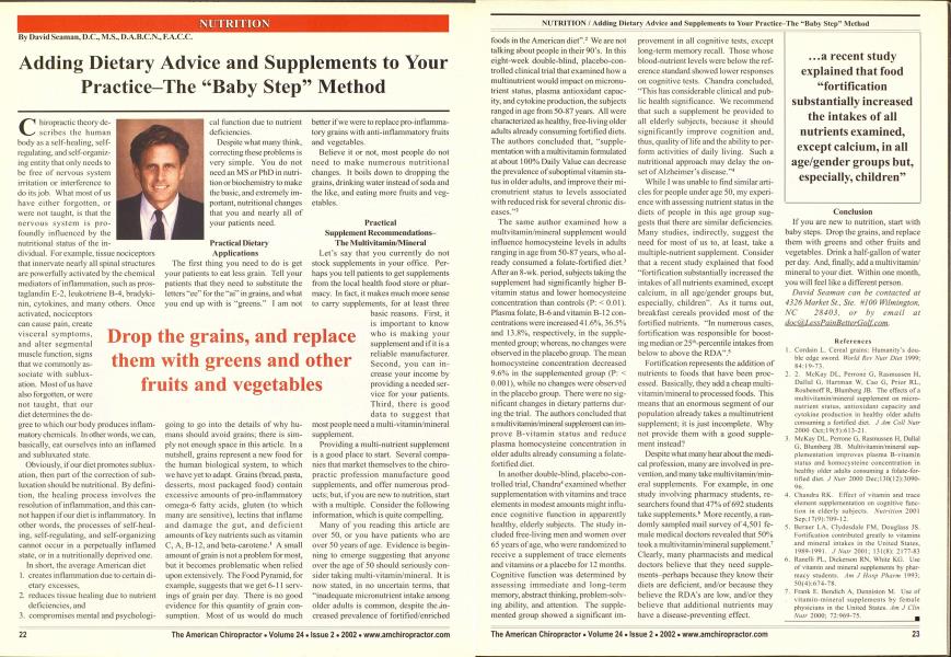 Adding Dietary Advice and Supplements to Your Practice--The "Baby Step" Method