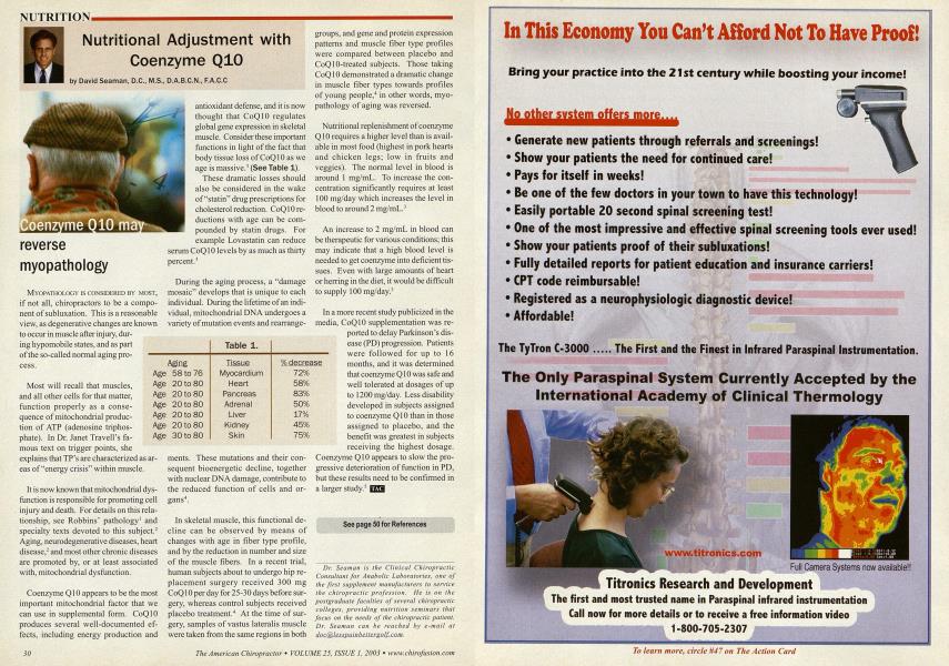 Nutritional Adjustment with Coenzyme Q1O