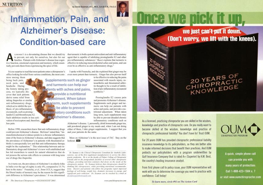 Inflammation, Pain, and Alzheimer's Disease: Condition-based care