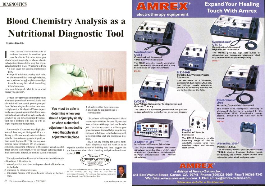 Blood Chemistry Analysis as a Nutritional Diagnostic Tool