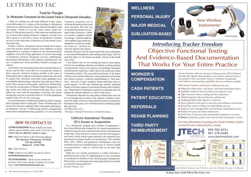 Food for Thought Dr. Winterstein Comments On the Current Trend in Chiropractic Education...