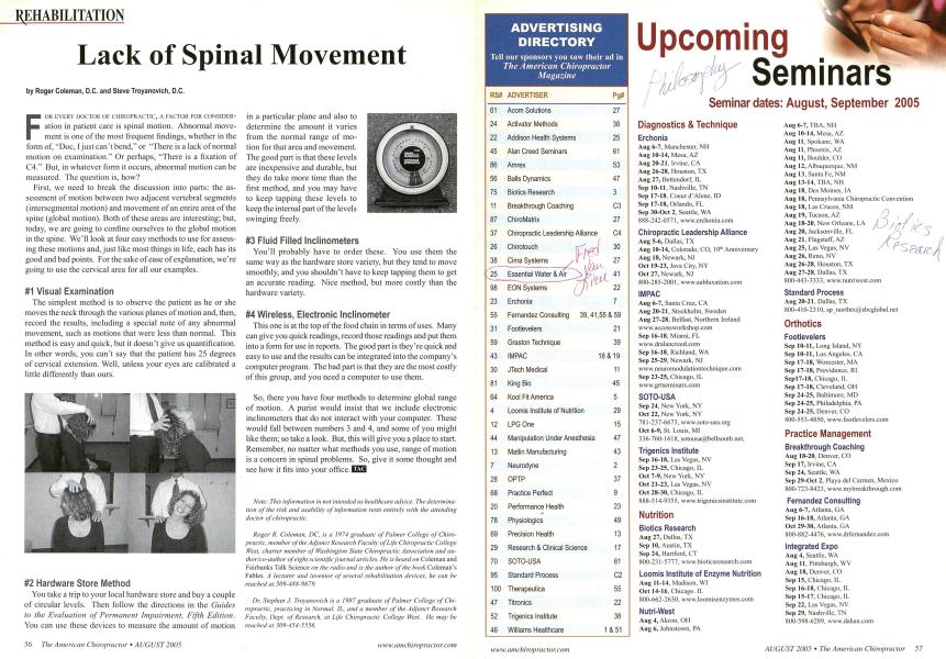 Lack of Spinal Movement