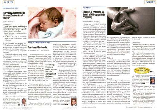 Cervical Adjustments to Prevent Sudden Infant Death?, Page: 18 - September 2005 | The American Chiropractor