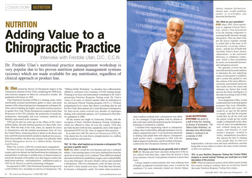 NUTRITION Adding Value to a Chiropractic Practice Interview with Freddie Ulan D.C., C.C.N.
