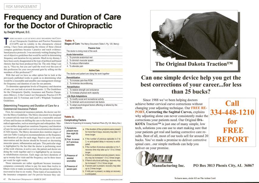 Frequency and Duration of Care for the Doctor of Chiropractic