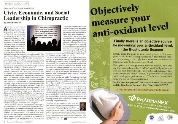 PART FOUR OF A SEVEN PART SERIES Civic, Economic, and Social Leadership in Chiropractic