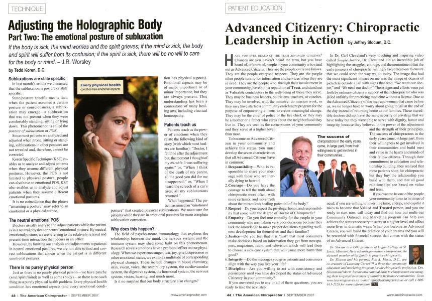Adjusting the Holographic Body Part Two: The emotional posture of subluxation