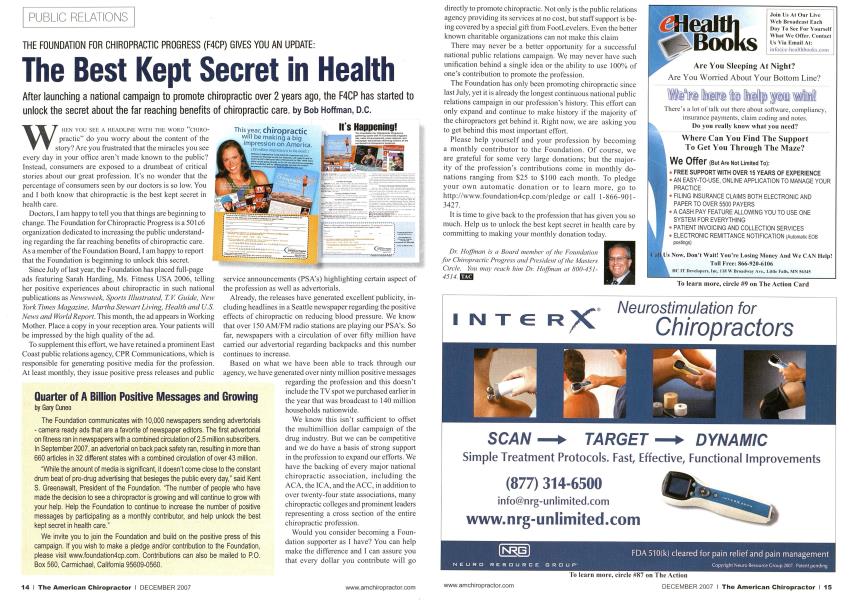 THE FOUNDATION FOR CHIROPRACTIC PROGRESS (F4CP) GIVES YOU AN UPDATE: The Best Kept Secret in Health