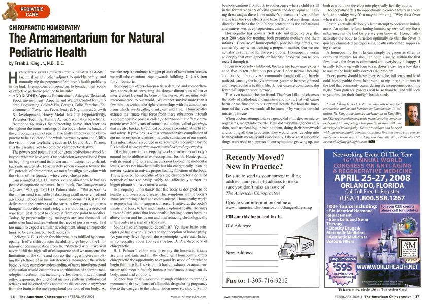 CHIROPRACTIC HOMEOPATHY The Armamentarium for Natural Pediatric Health