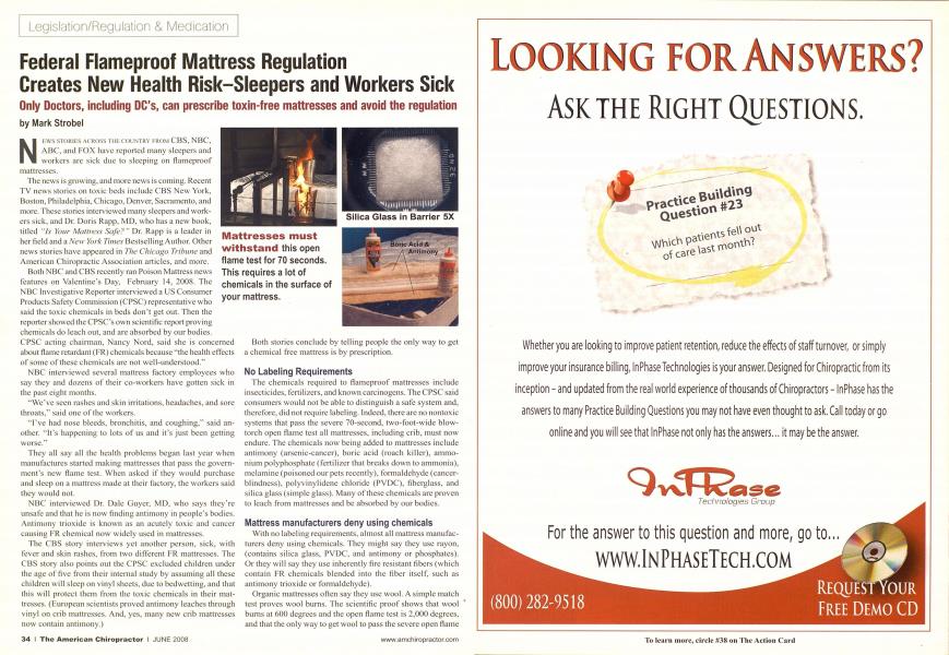 Federal Flameproof Mattress Regulation Creates New Health Risk-Sleepers and Workers Sick