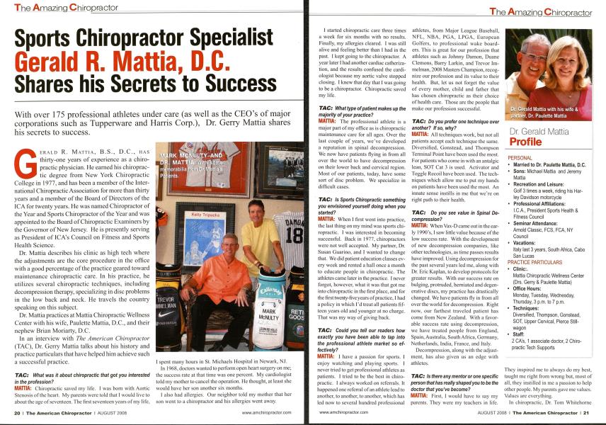 Sports Chiropractor Specialist Gerald R. Mattia, D.C. Shares his Secrets to Success