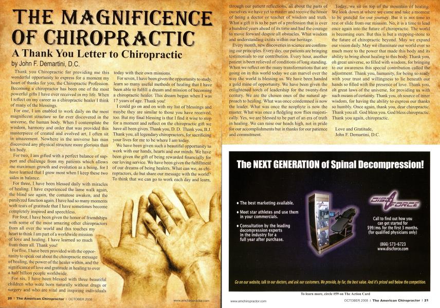 THE MAGNIFICENCE OF CHIROPRACTIC A Thank You Letter to Chiropractic