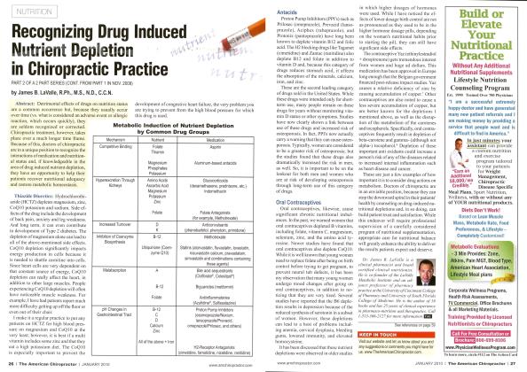 Recognizing Drug Induced Nutrient Depletion in Chiropractic Practice