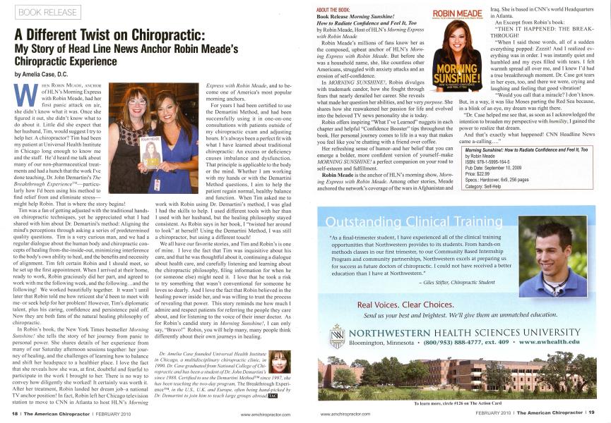 A Different Twist on Chiropractic: My Story of Head Line News Anchor Robin Meade's Chiropractic Experience