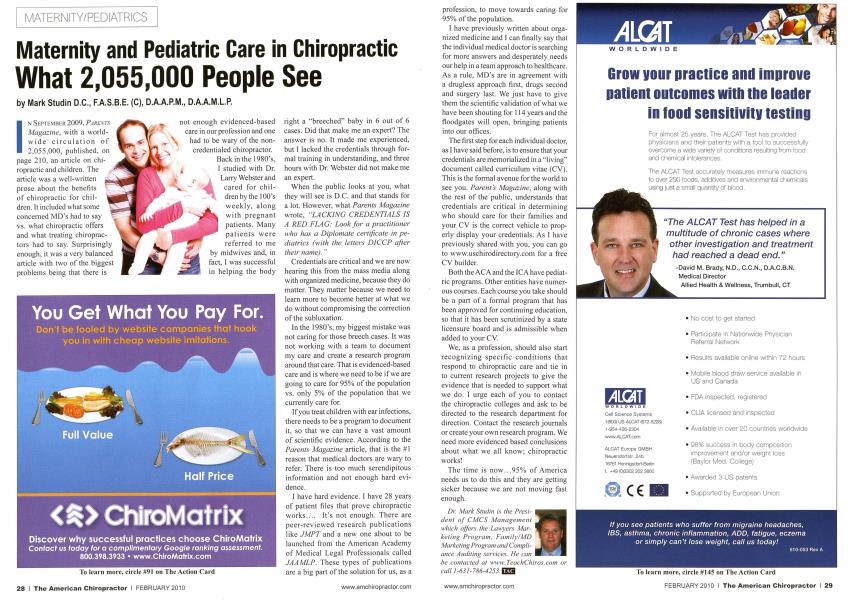 Maternity and Pediatric Care in Chiropractic What 2,055,000 People See