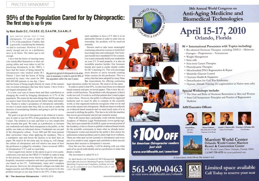 95% of the Population Cared for by Chiropractic: The first step is up to you
