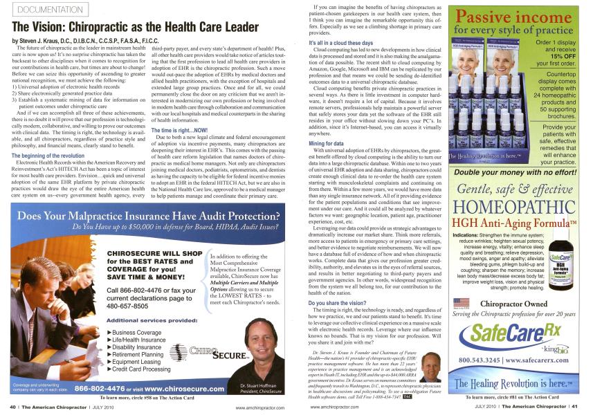 The Vision: Chiropractic as the Health Care Leader