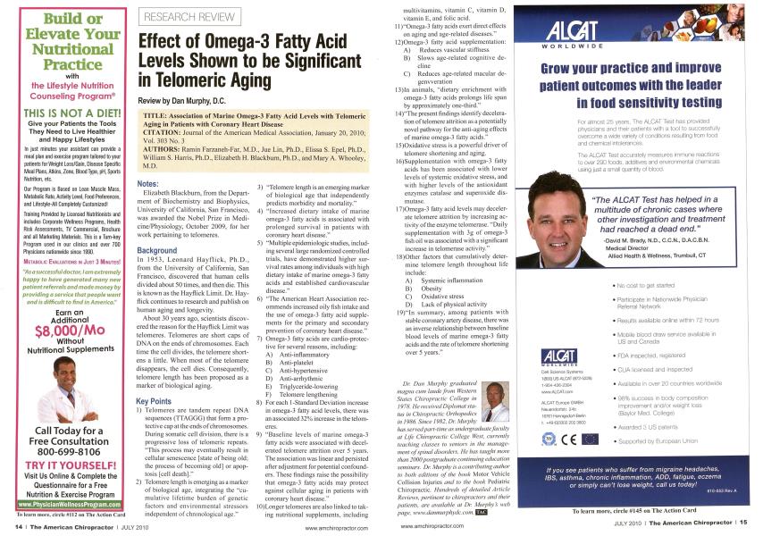 Effect of Omega-3 Fatty Acid Levels Shown to be Significant in Telomeric Aging