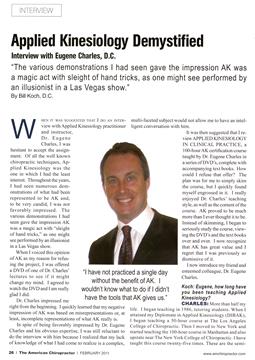 Applied Kinesiology Demystified Interview with Eugene Charles, D.C., Page: 26 - February 2011 | The American Chiropractor