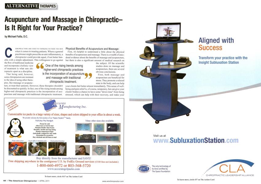 Acupuncture and Massage in Chiropractic--Is It Right for Your Practice?