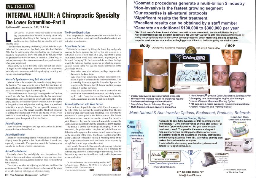 INTERNAL HEALTH: A Chiropractic Specialty The Lower Extremities--Part II