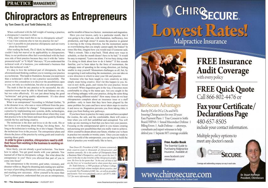 Chiropractors as Entrepreneurs
