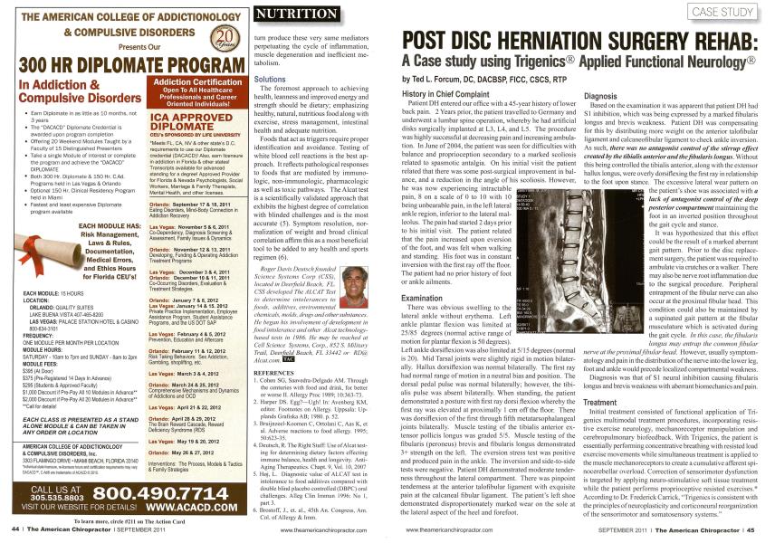 POST DISC HERNIATION SURGERY REHAB: A Case study using Trigenics Applied Functional Neurology