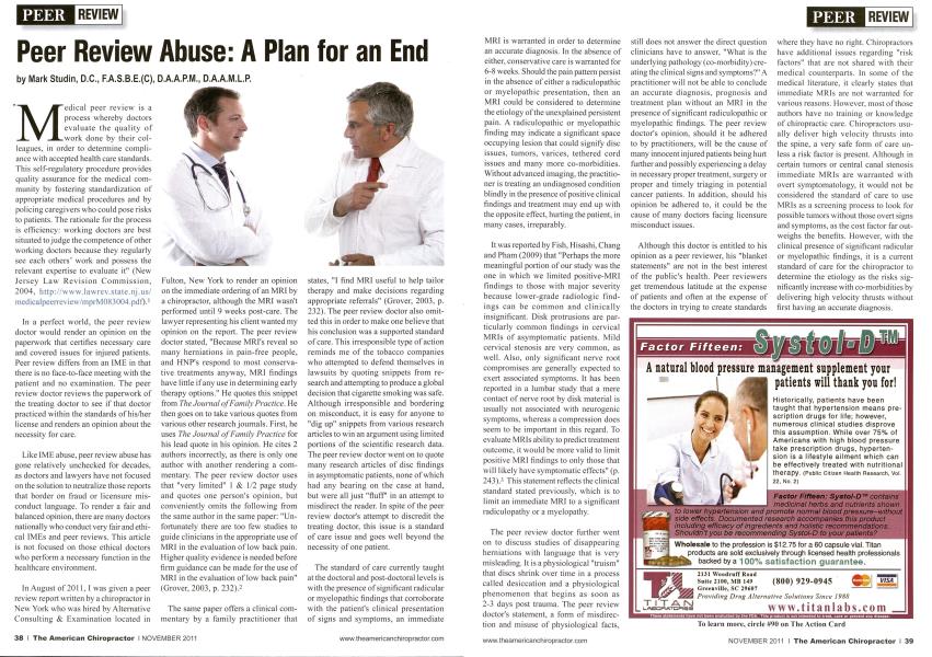 Peer Review Abuse: A Plan for an End | The American Chiropractor 