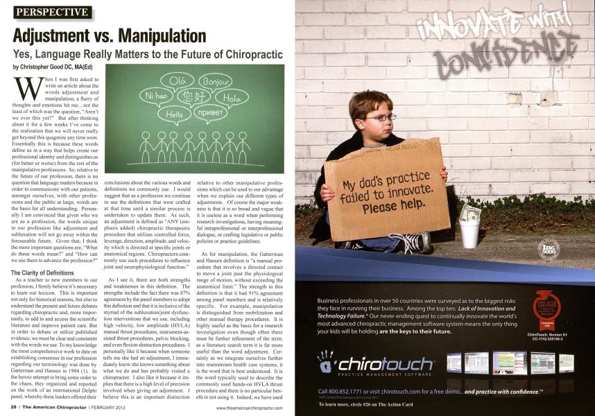 Adjustment vs. Manipulation Yes, Language Really Matters to the Future of Chiropractic