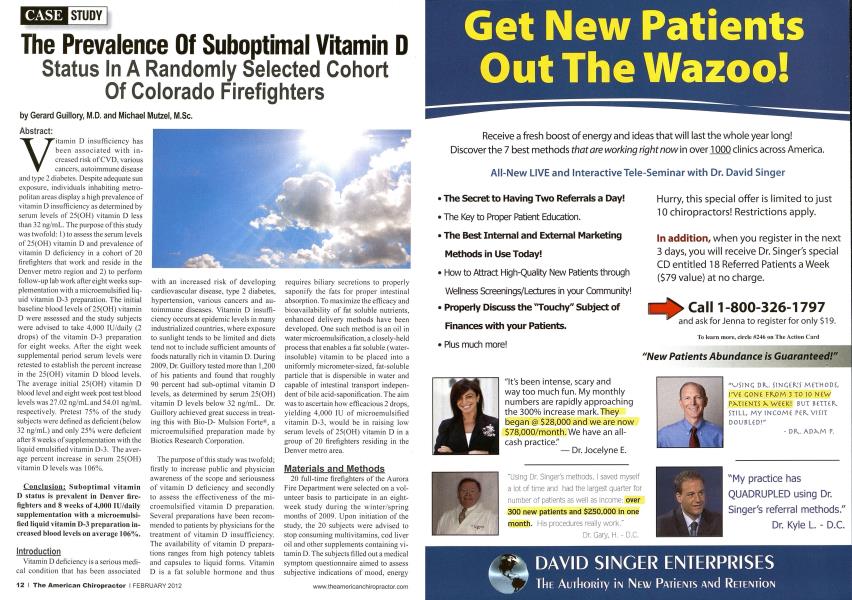 The Prevalence Of Suboptimal Vitamin D Status In A Randomly Selected Cohort Of Colorado Firefighters