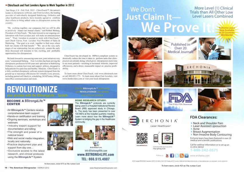 ChiroTouch and Foot Levelers Agree to Work Together in 2012