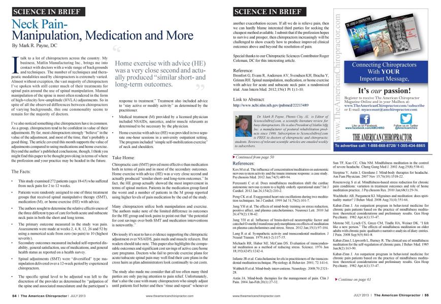 Neck Pain-Manipulation, Medication and More