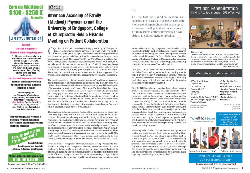 American Academy of Family (Medical) Physicians and the University of Bridgeport, College of Chiropractic Hold a Historic Meeting on Patient Collaboration