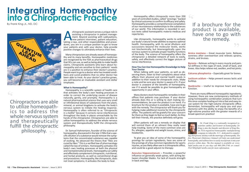 Integrating Homeopathy into a Chiropractic Practice