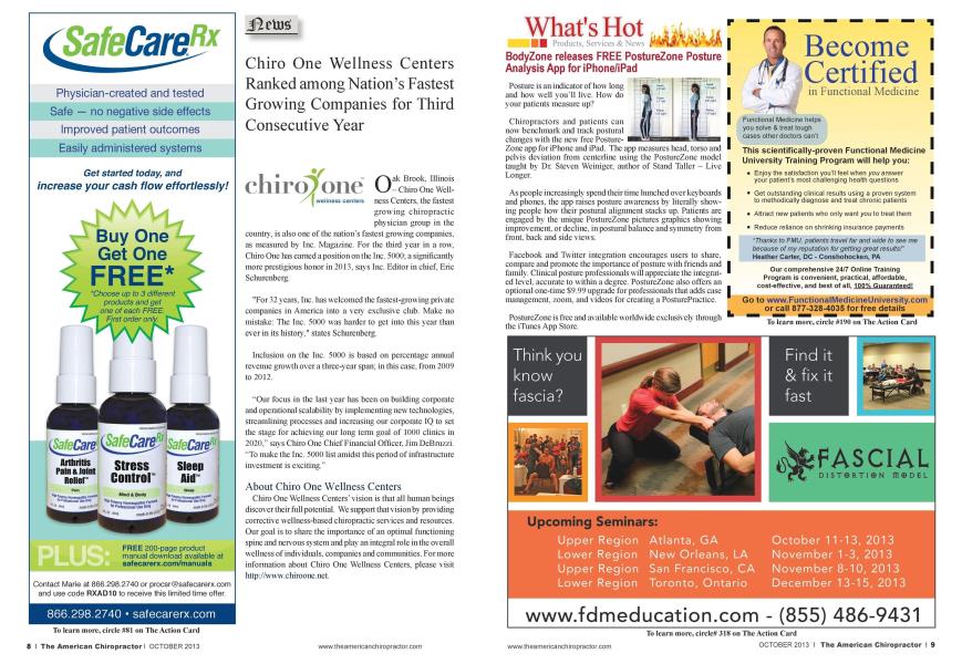 Chiro One Wellness Centers Ranked among Nation's Fastest Growing Companies for Third Consecutive Year