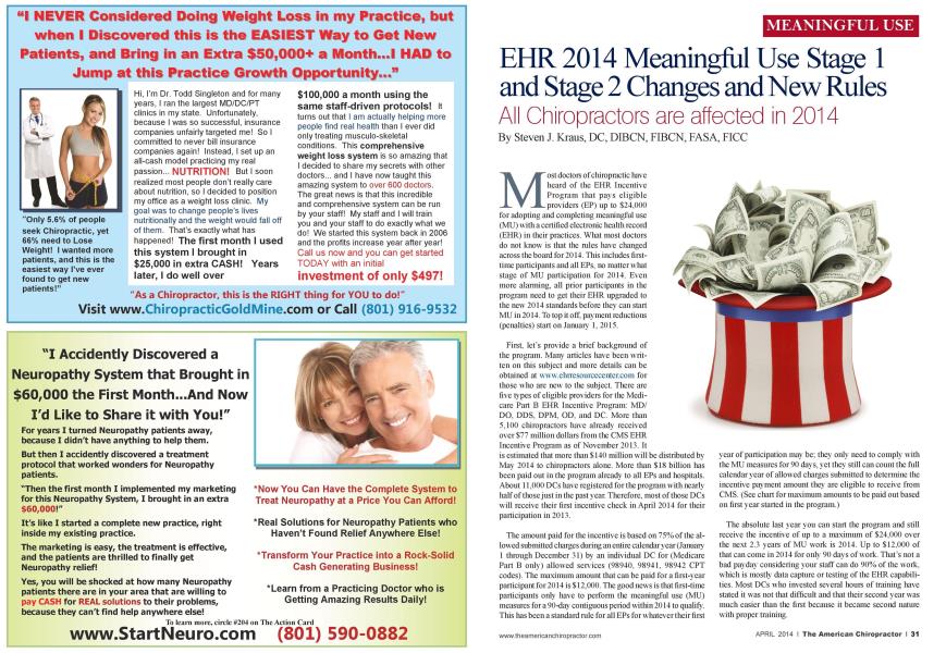 EHR 2014 Meaningful Use Stage 1 and Stage 2 Changes and New Rules All Chiropractors are affected in 2014