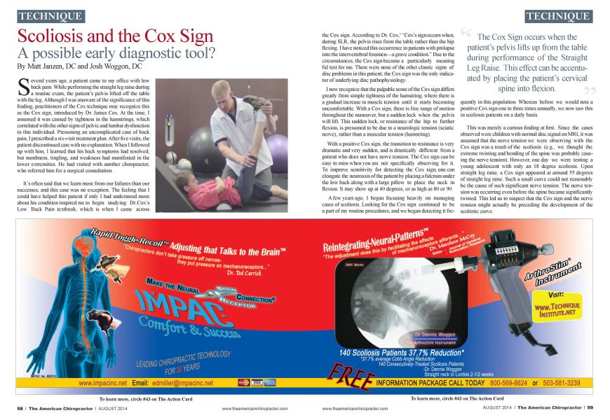 Scoliosis and the Cox Sign A possible early diagnostic tool?