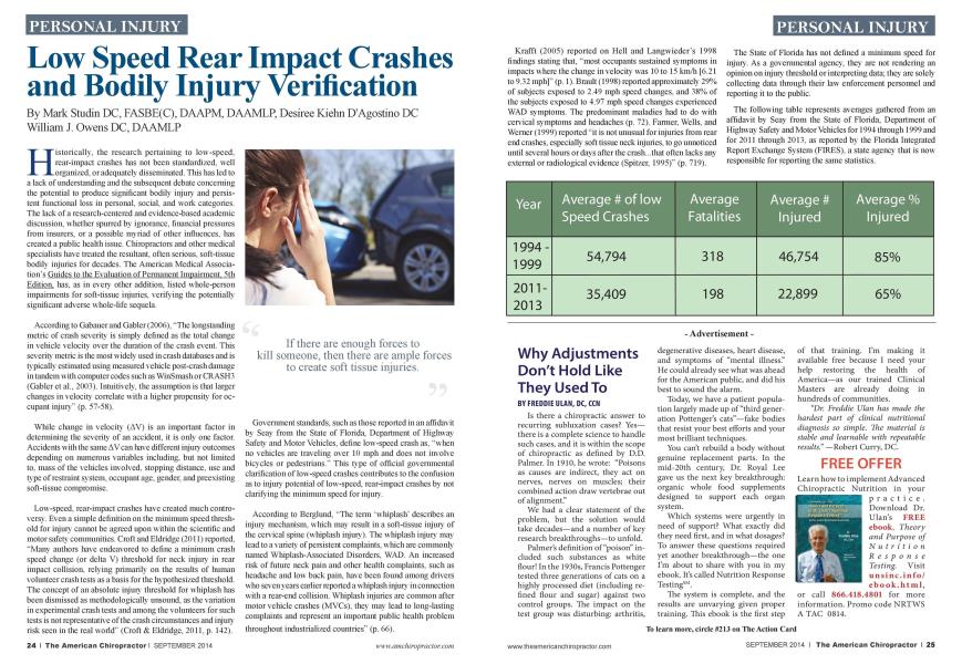 Low Speed Rear Impact Crashes and Bodily Injury Verification