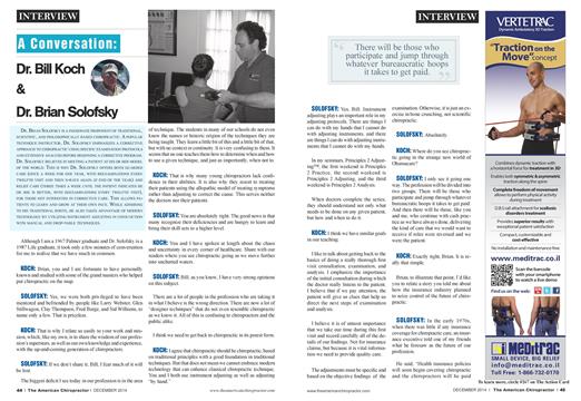 A Conversation: Dr. Bill Koch & Dr. Brian Solofsky, Page: 44 - December 2014 | The American Chiropractor