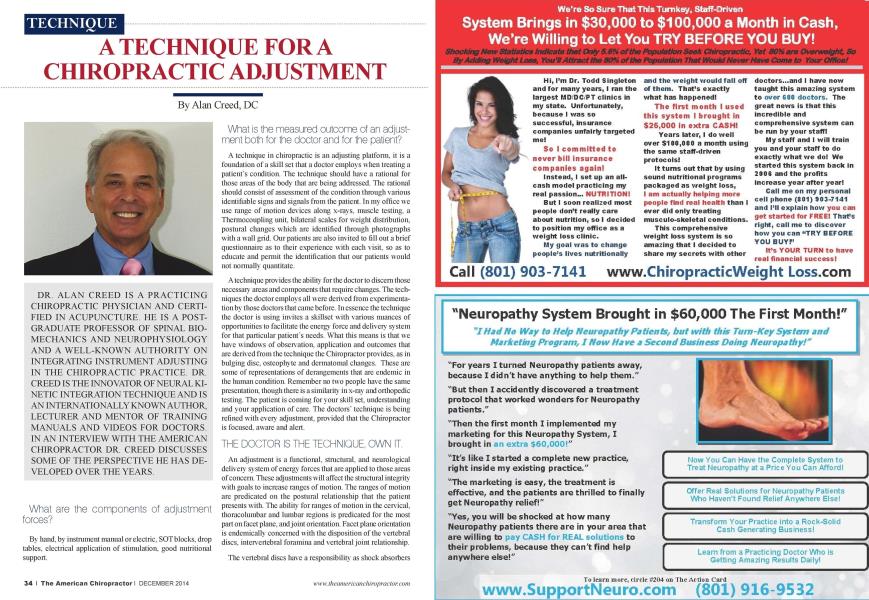 A TECHNIQUE FORA CHIROPRACTIC ADJUSTMENT