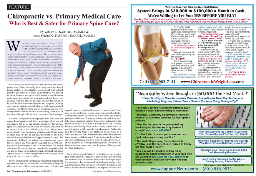 Chiropractic vs. Primary Medical Care Who is Best & Safer for Primary Spine Care?