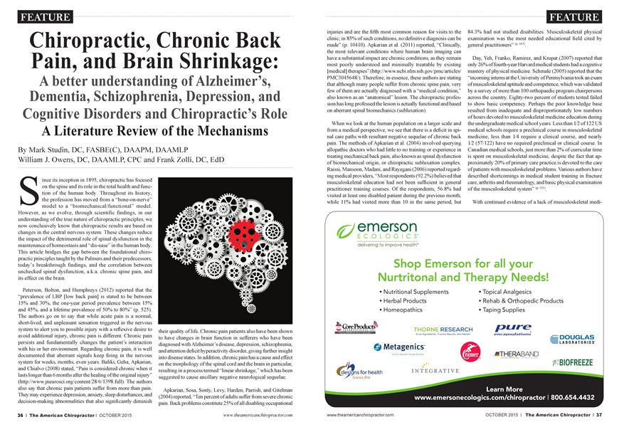 Chiropractic, Chronic Back Pain, and Brain Shrinkage