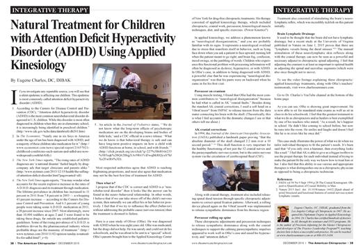 Natural Treatment for Children with Attention Deficit Hyperactivity Disorder (ADHD) Using Applied Kinesiology, Page: 38 - DECEMBER 2015 | The American Chiropractor