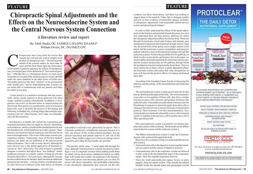 Chiropractic Spinal Adjustments and the Effects on the Neuroendocrine System and the Central Nervous System Connection