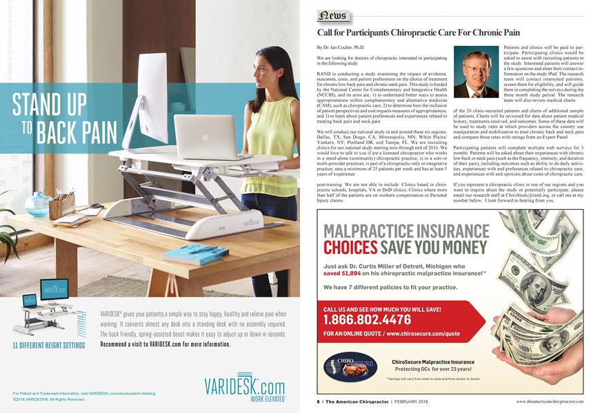 Call for Participants Chiropractic Care For Chronic Pain