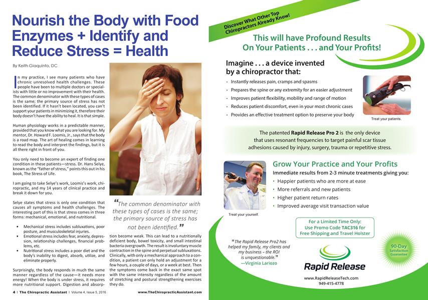 Nourish the Body with Food Enzymes + Identify and Reduce Stress = Health, The American Chiropractor
