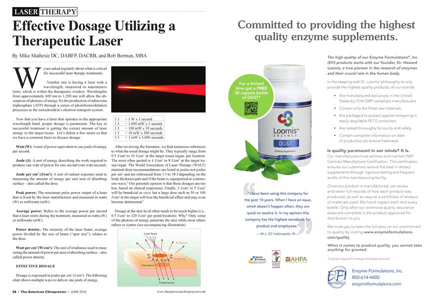 Effective Dosage Utilizing a Therapeutic Laser