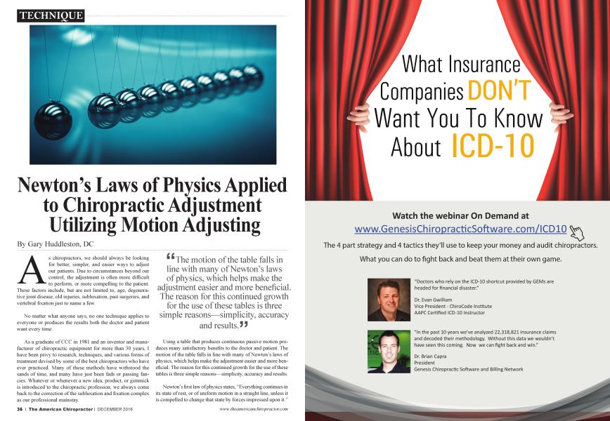 Newton's Laws of Physics Applied to Chiropractic Adjustment Utilizing Motion Adjusting